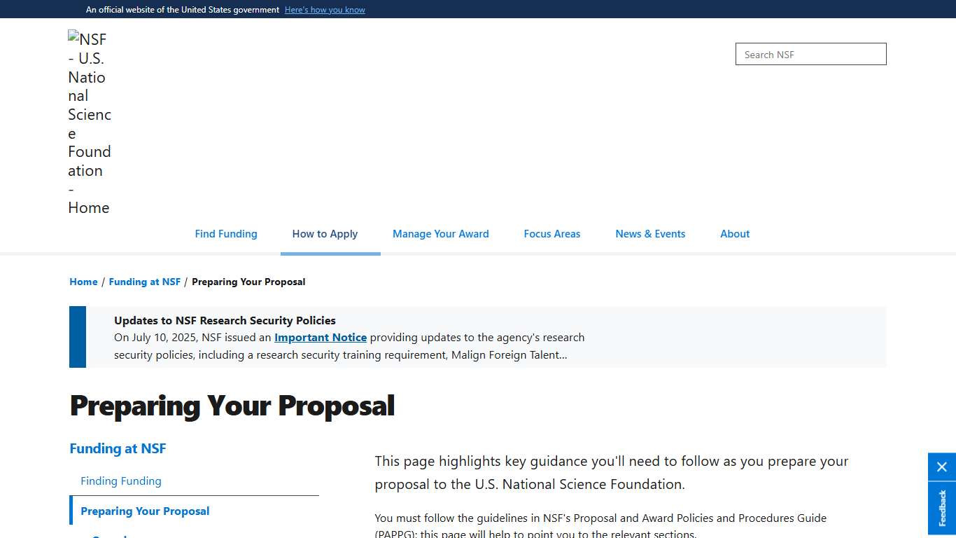 Preparing Your Proposal - Funding at NSF | NSF - U.S. National Science Foundation